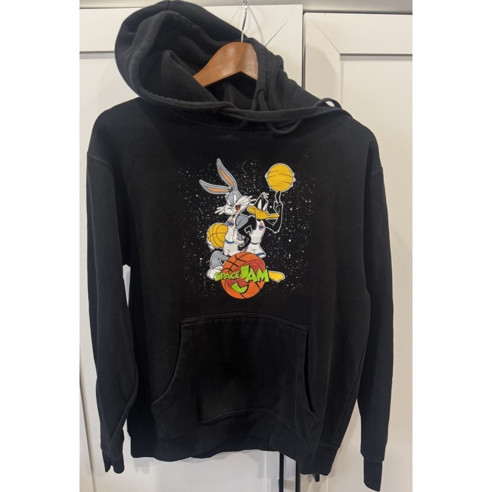 90 Y2K Space Jam Hoodie Men's M Black Bugs Bunny Daffy Duck Retro Streetwear